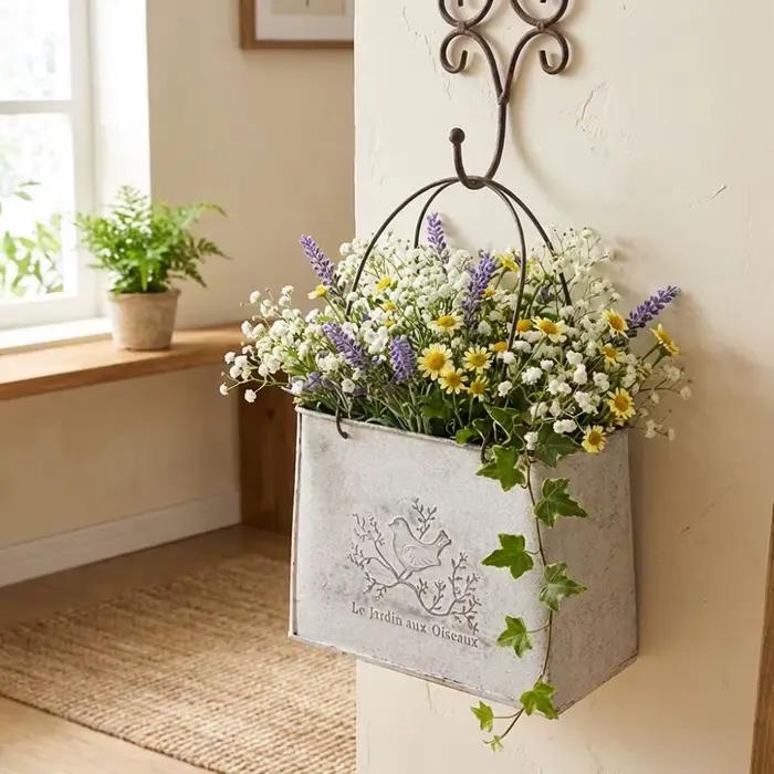 Pot de fleurs vintage effet vieilli en fer forgé résistant à l'usure
