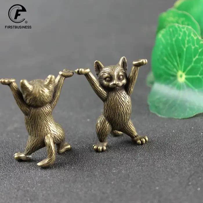 Statue de chat Kung Fu en cuivre Antique