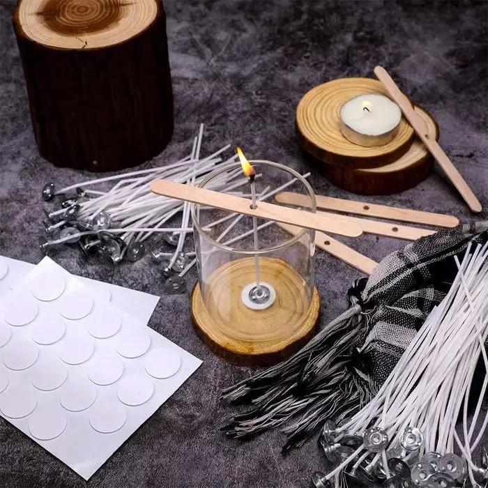 Mèche de bougie en fil de coton ciré de plusieurs tailles, 100 pièces/ensemble, mèche et support sans fumée, ensemble de fabrication de bougies, accessoires, support de mèches
