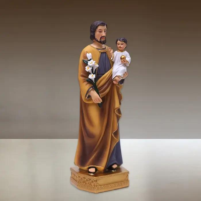 Statues en résine de Saint Joseph et de l'Enfant Jésus, figurines décoratives pour étagère ou table