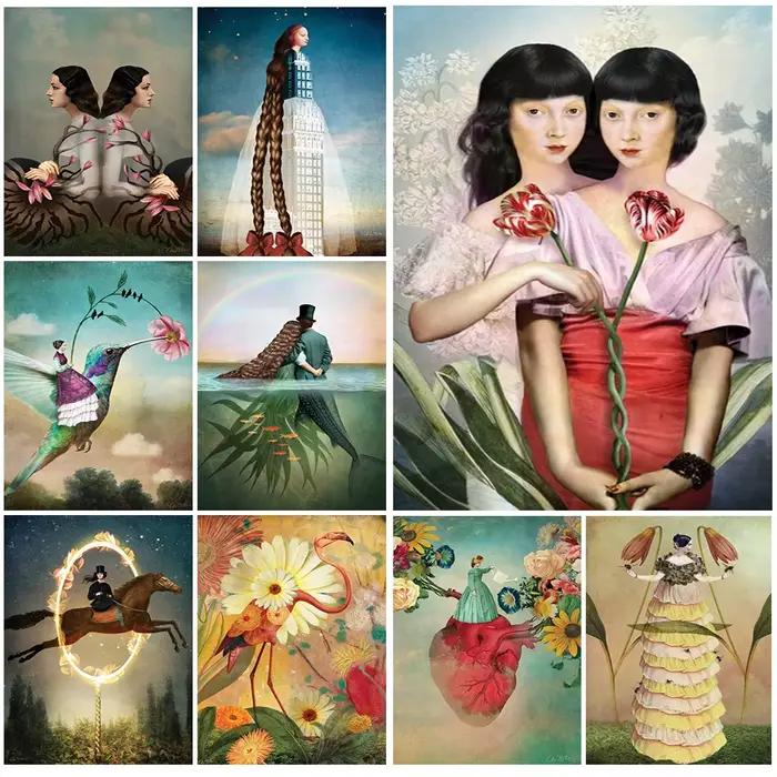 Peinture sur toile d'art mural de femme d'elfe de fleur de surréalisme