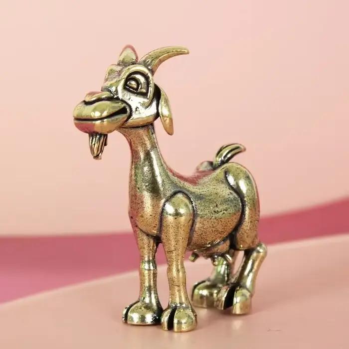 Statue de chèvre vintage en laiton – Sculpture animale rétro complexe pour la décoration de la maison et du bureau