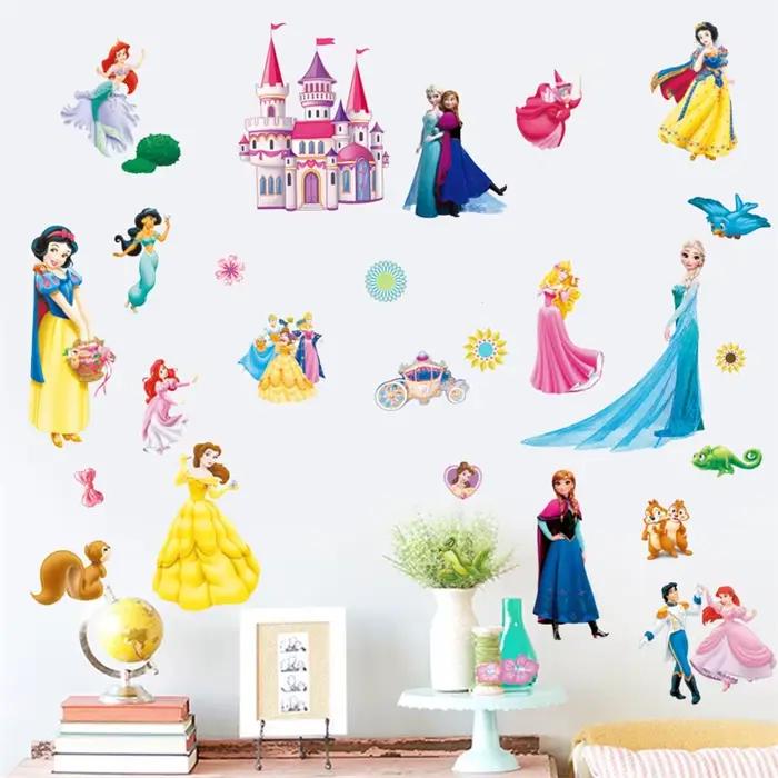 Disney belle neige blanche cendrillon aurore princesse Stickers muraux pour chambre d'enfants décoration de la maison papier peint congelé salon