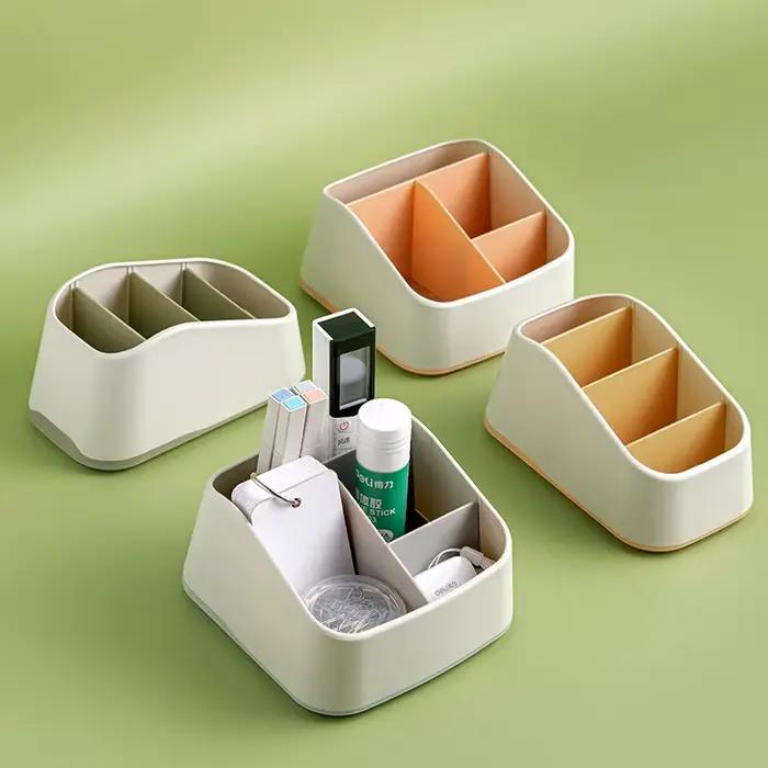 Organisateur de bureau à 4 compartiments pour télécommandes, téléphones et fournitures de bureau, boîte de rangement trapézoïdale pour télécommandes TV, idéal pour la maison et l'hôtel