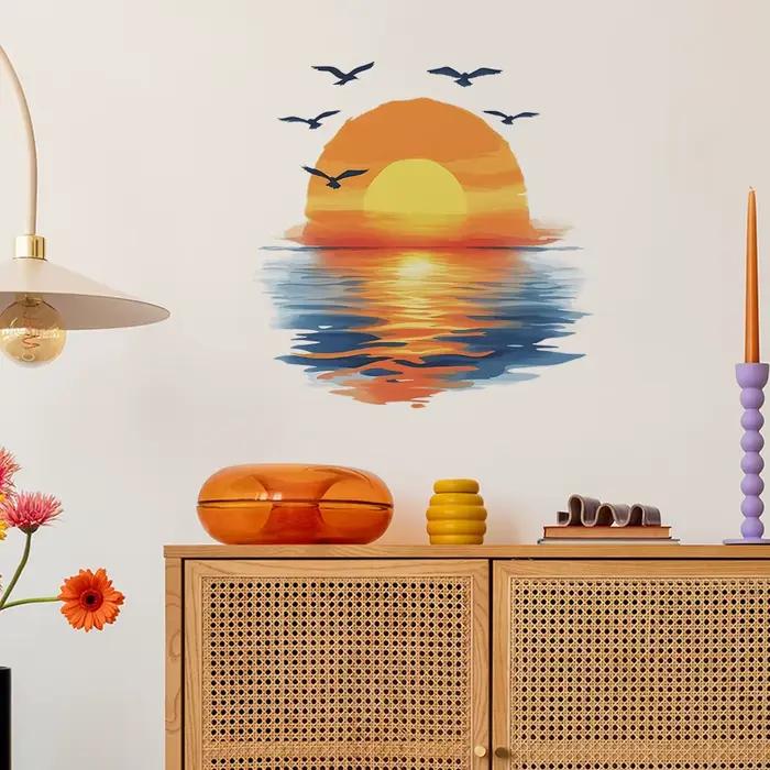 Autocollant mural de coucher de soleil sur la surface de la mer