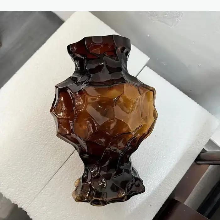Vase en verre froissé irrégulier, arrangement floral décoratif, décoration de bureau, pots à fleurs, vases floraux, décoration esthétique de la pièce