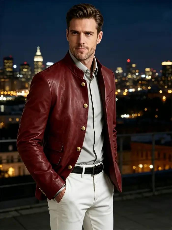Veste en cuir pour homme, simple boutonnage, coupe ajustée, style décontracté et tendance, pour le sport, la moto, les mariages, les banquets et les affaires