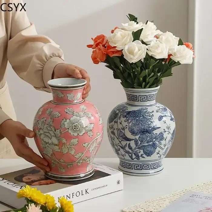 Vase à fleurs artisanal en céramique vintage chinoise en porcelaine blanche - Accessoire de décoration idéal pour la