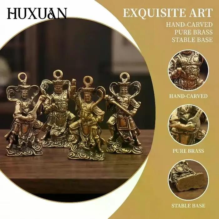Statues Rétro en Laiton des Quatre Rois Célestes, Ornements de Bureau, Objets Anciens, Sculptures de Bouddha en Bronze, Artisanat Vintage en Bronze
