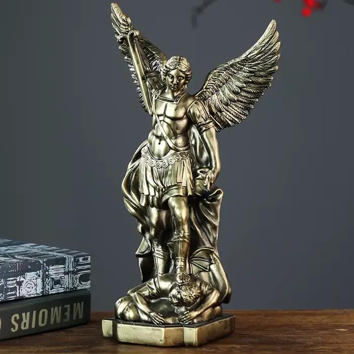 Statue d'ange de San Miguel en résine bronzée rétro