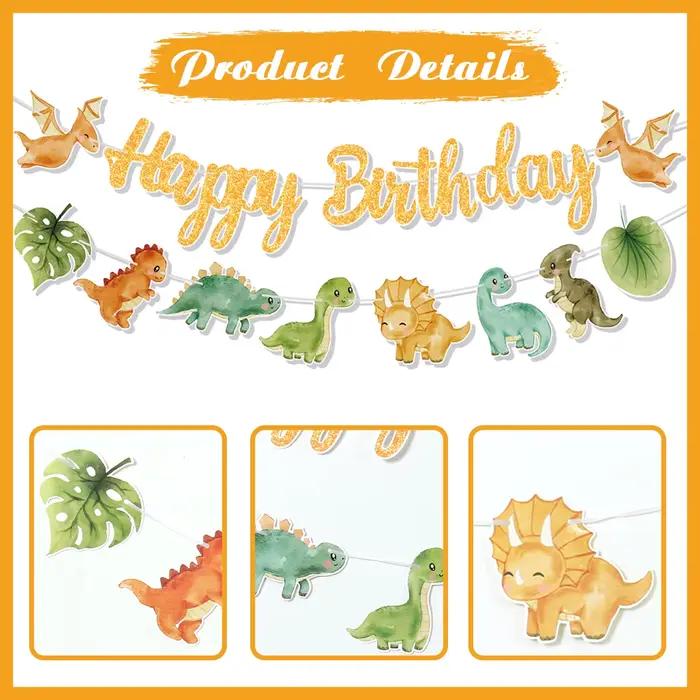 Guirlande de joyeux anniversaire de dinosaure, bannière rugueuse, ballons de fête, animaux de la Jungle, Safari, fournitures de décoration pour fête d'anniversaire pour enfants de 1er