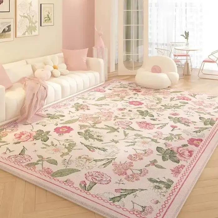 Tapis de salon à fleurs roses