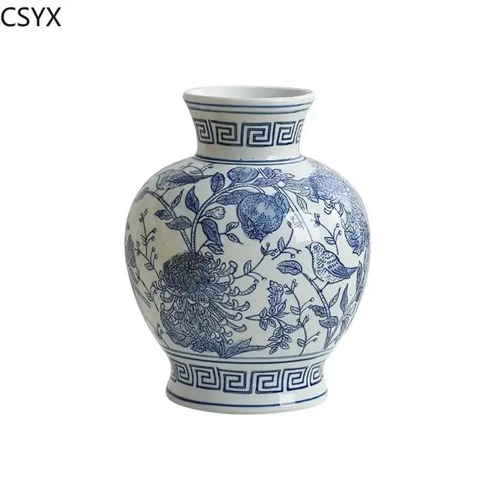 Vase à fleurs artisanal en céramique vintage chinoise en porcelaine blanche - Accessoire de décoration idéal pour la