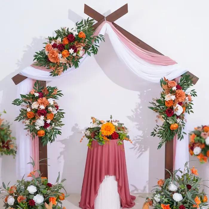 Série de couleurs d'automne avec décoration de rangée de fleurs vertes, cadre d'arrière-plan de mariage, accessoires d'arrangement Floral de scène d'événement H863634