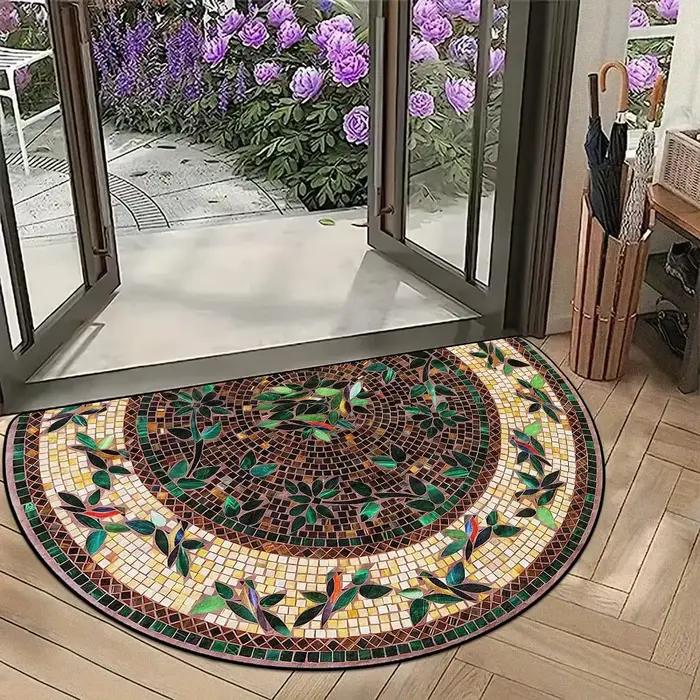 Tapis demi-lune à motif floral en mosaïque
