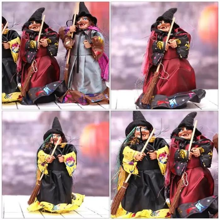 Ornements de sorcière créatifs DIY pour Halloween figurines de sorcière faites à la main avec balai accessoires de balai de sorcière décoration de scène pour fan de culture populaire et univers fantastique