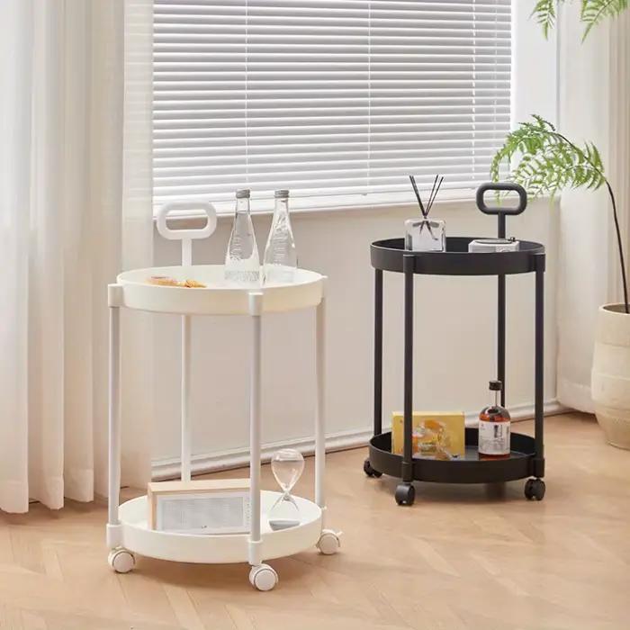 Table d'appoint élégante à 2 niveaux avec roulettes