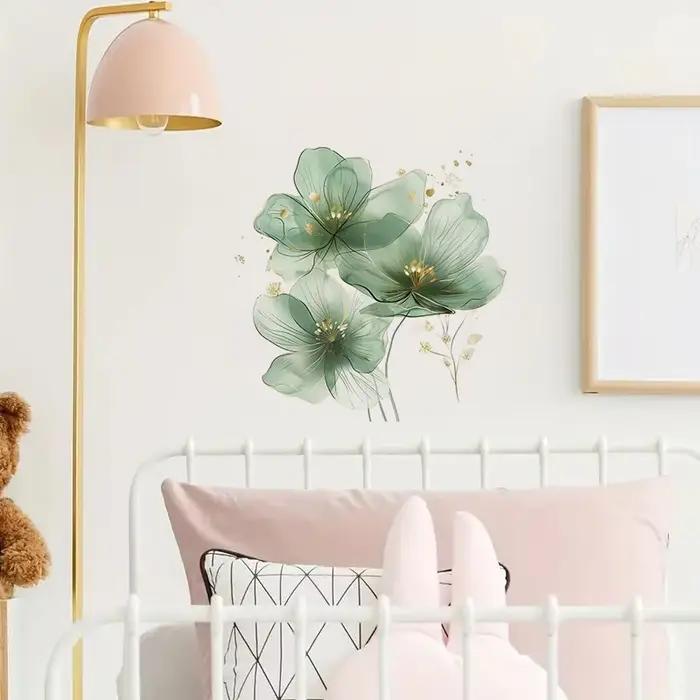 Autocollants de toilettes à fleurs vertes modernes pour salon mur chambre à coucher décoration maison voiture auto adhésifs
