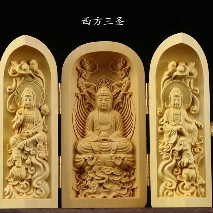 Bois de buis Belle statue en bois sculpté à la main du Bodhisattva Guanyin mille armés