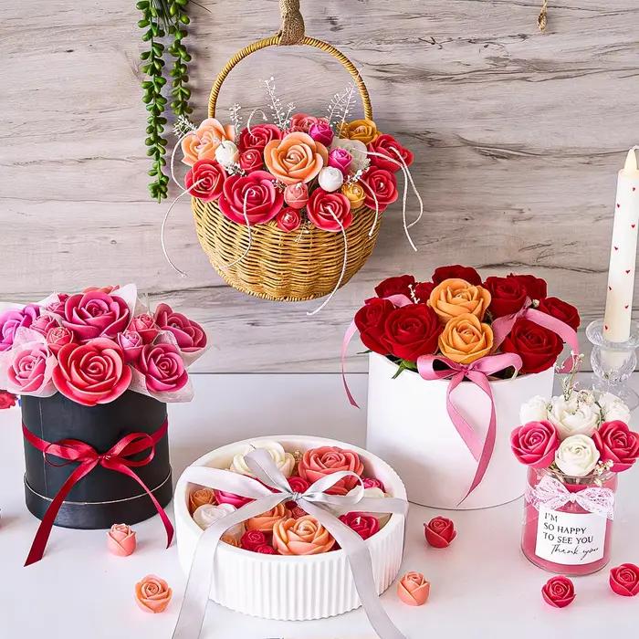 Moule à bougie en Silicone Rose pour la saint-valentin, bricolage, fleur 3D, aromathérapie, savon, Bouquet créatif, artisanat assorti, coffret cadeau