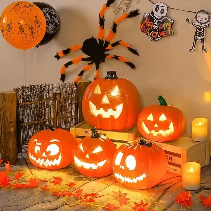 Lanterne décorative en forme de citrouille, 1 pièce, accessoires d'halloween, décoration de citrouille, lumière de citrouille, décoration extérieure d'halloween