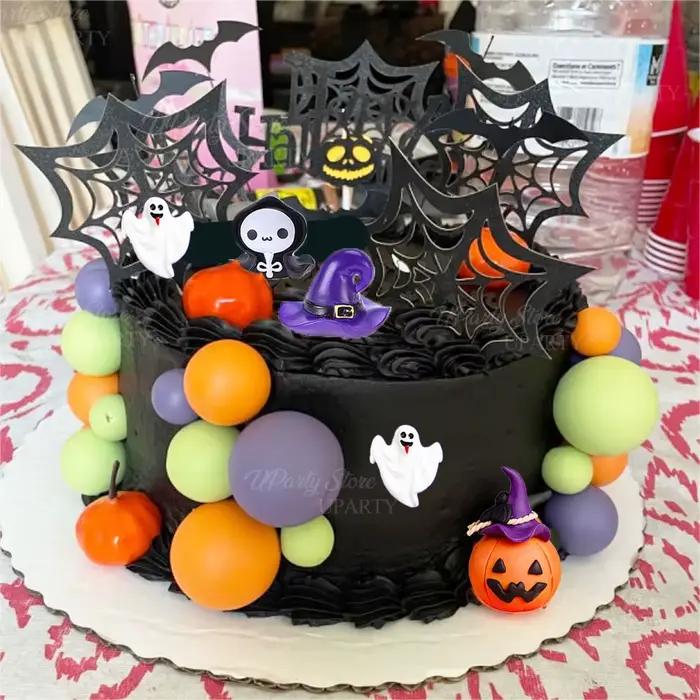 38 pièces de décorations de gâteau d'Halloween : boules violettes et oranges, chapeaux de sorcière, citrouilles, pour gâteaux d'anniversaire et décorations de gâteaux d'Halloween