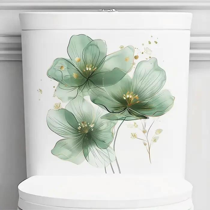 Autocollants de toilettes à fleurs vertes modernes pour salon mur chambre à coucher décoration maison voiture auto adhésifs