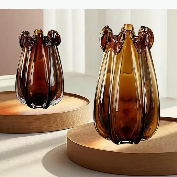 Vase en verre cristal ambré, vases hydroponiques, arrangement floral, ornement, récipient à fleurs, vase pour fleurs séchées, vases décoratifs, artisanat