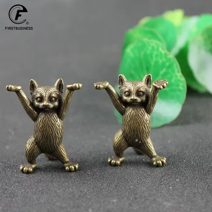Statue de chat Kung Fu en cuivre Antique