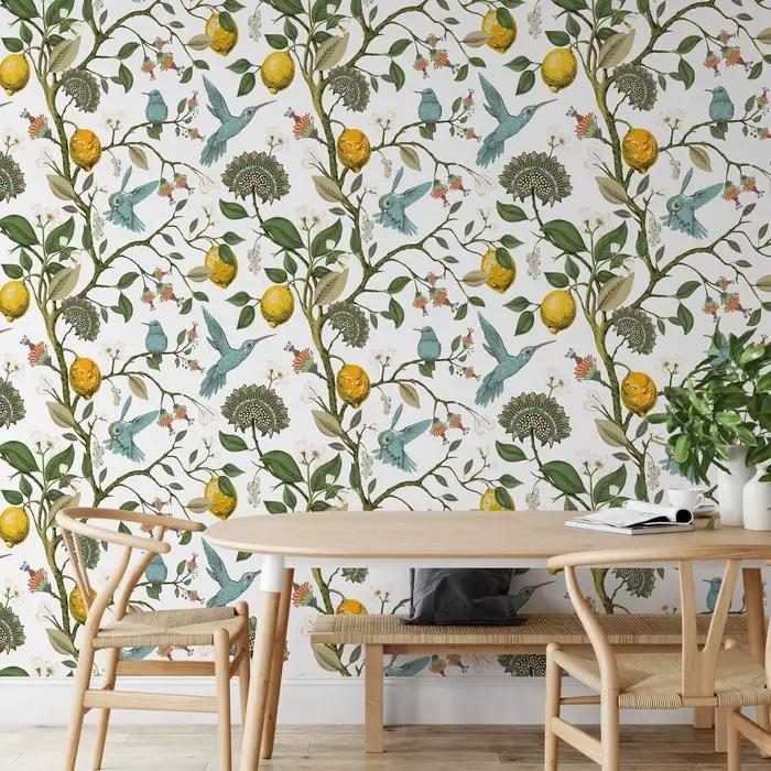 Bandeau de Papier Peint Colibri avec Branche de Citron Design Scandivane Moderne Respectueux de l'Environnement pour Salon Occasions Spéciales