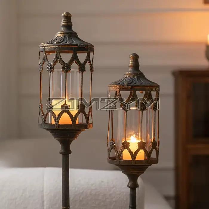 Lanterne décorative sur pied rétro, grande lanterne décorative pour la maison, lampe décorative de jardin, ornement