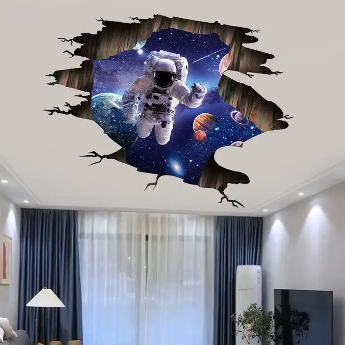Stickers muraux 3D en vinyle motif astronaute spatial et planètes étoilées décoration intérieure pour chambres esthétiques et plafonds occasion spéciale chambre à coucher salon bureau