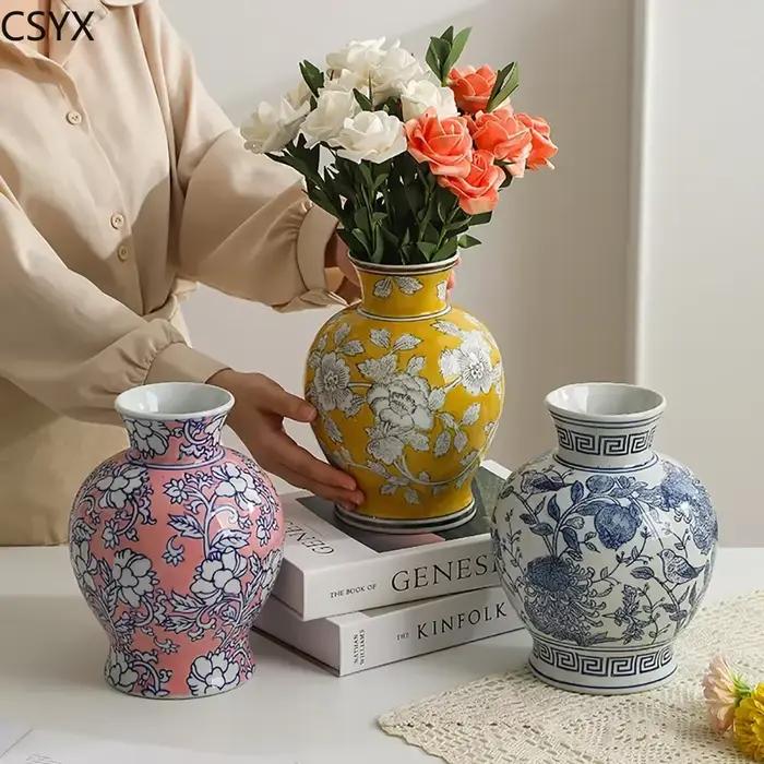 Vase à fleurs artisanal en céramique vintage chinoise en porcelaine blanche - Accessoire de décoration idéal pour la