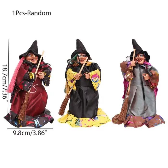 Ornements de sorcière créatifs DIY pour Halloween figurines de sorcière faites à la main avec balai accessoires de balai de sorcière décoration de scène pour fan de culture populaire et univers fantastique