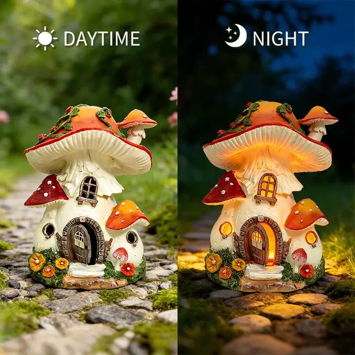 Statue de maison en forme de champignon
