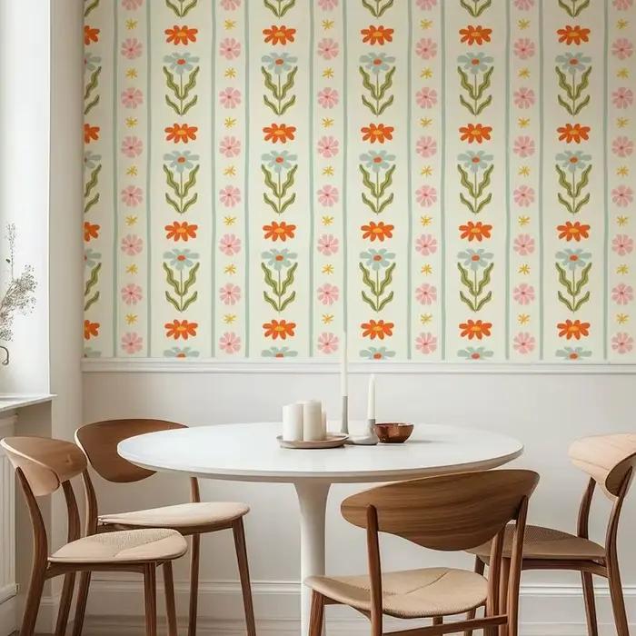 Papier peint à rayures florales colorées de luxe