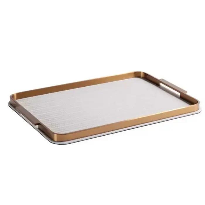 Plateau en métal et cuir, plateau de rangement de luxe moderne, plateaux de bureau décoratifs pour la maison, accessoires de décoration esthétique pour salle à manger