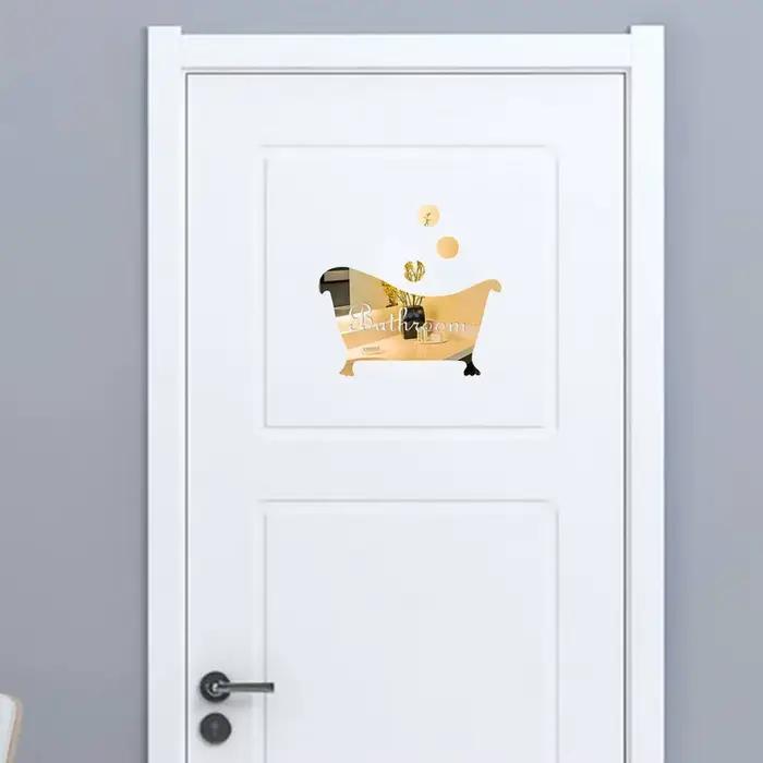 Autocollants muraux drôles pour femme et homme, affiche de toilette amovible, 3D, Surface miroir, signe d'entrée de toilette