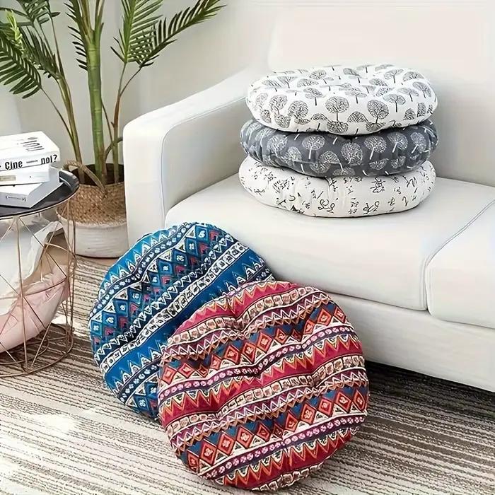 Coussin de Siège Circulaire en Tissu Ethnique
