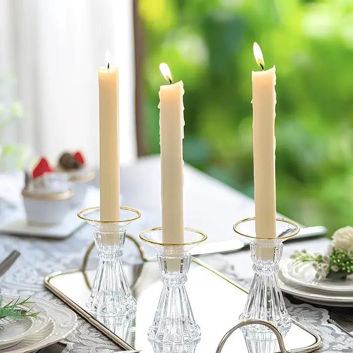 Ensemble de 3 porte-bougies en verre avec attrape-cire, protège-gouttes et base anti-basculement - Pour centres de table, mariages, décoration intérieure