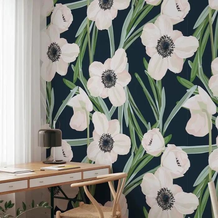 Papier peint à motifs floraux minimalistes