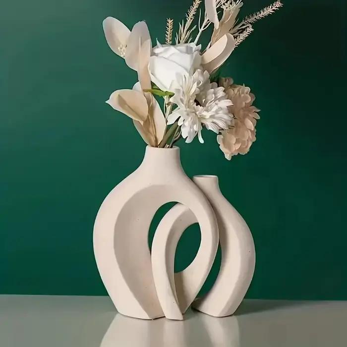 Ensemble de 2 vases modernes nordiques creux de qualité supérieure pour la décoration intérieure moderne