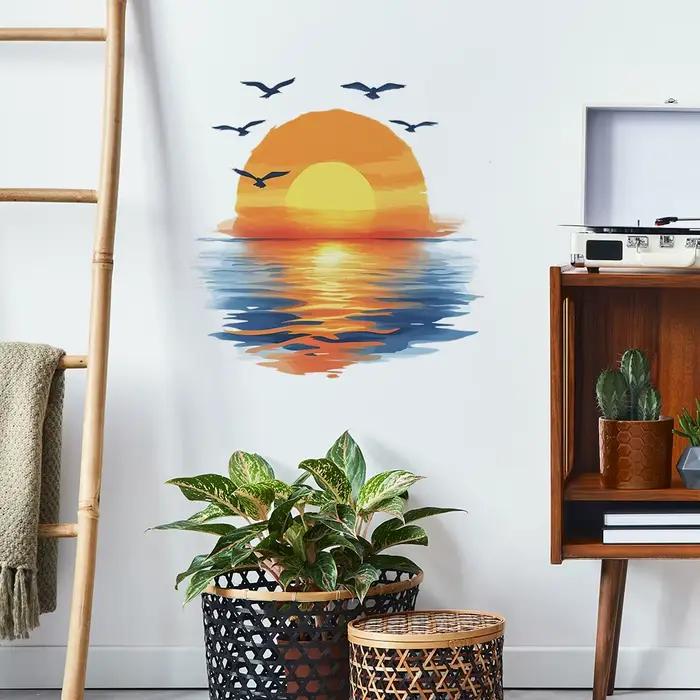 Autocollant mural de coucher de soleil sur la surface de la mer