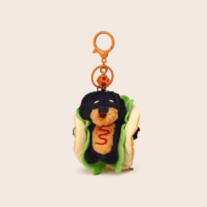Porte-clés Teckel Mignon Chien Hamburger en Peluche, Breloque de Sac Double Fonction, Accessoire Adorable, Cadeau pour Femme
