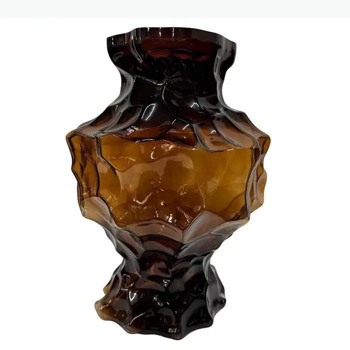 Vase en verre froissé irrégulier, arrangement floral décoratif, décoration de bureau, pots à fleurs, vases floraux, décoration esthétique de la pièce