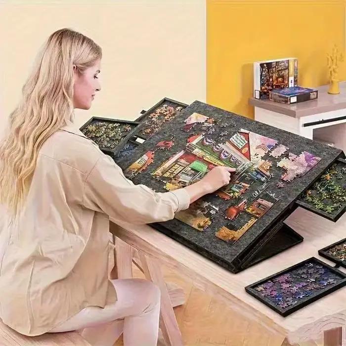 1 ensemble de planches de Puzzle décoratives 6 en 1, bureau de Puzzle inclinable avec 6 tiroirs, peut contenir 1000 pièces pour la décoration de la maison et le rangement éducatif