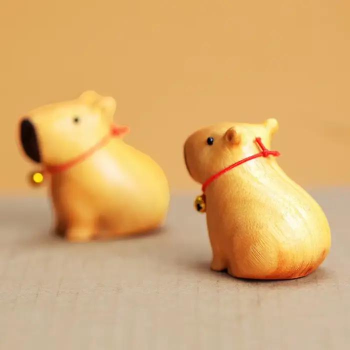 Capybara Animal mignon petit modèle Statue sculpture sur bois massif maison chambre bureau voiture décoration accessoires
