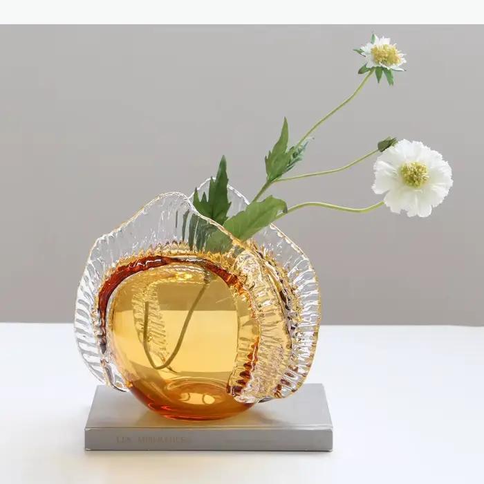 Vase en verre couleur ambre, ornement, vases hydroponiques, arrangement floral, vase décoratif, artisanat, décoration esthétique