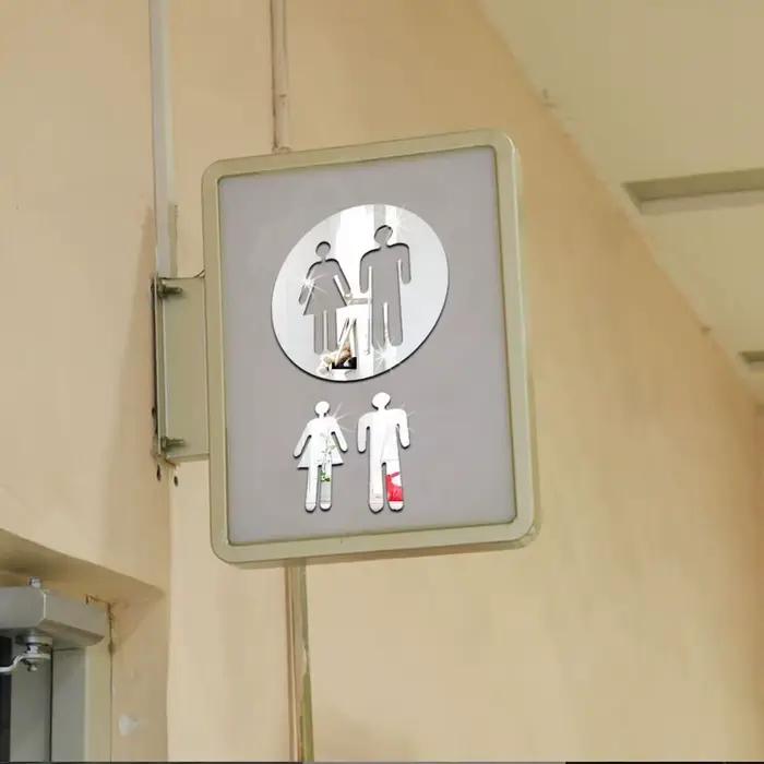 Autocollants muraux drôles pour femme et homme, affiche de toilette amovible, 3D, Surface miroir, signe d'entrée de toilette