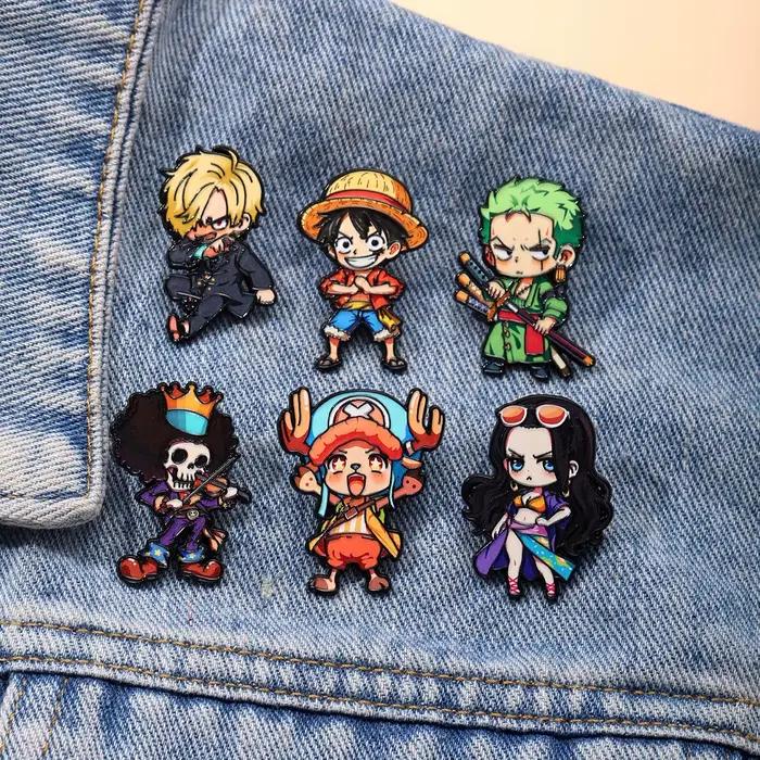 Ensemble de 6 broches de personnages de dessins animés ONE PIECE, version Q, incluant Monkey D. Luffy, Roronoa Zoro, Sanji, Brook, cadeau pour amis